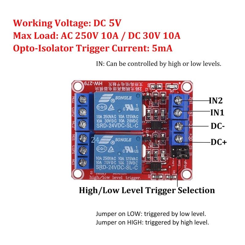 XUGERIP 4 PCS 5V 2 Channel Relay Module with Optocoupler