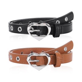 Kajeer Kids Belt for Girls,2 Pcs Leather Belt PU Durable Hollow Heart Buckle Grommet Youth Belt for Kid Pants Dress