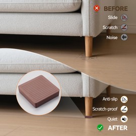 Non Slip Rubber Furniture Pads 2 inch 4PCS, Couch Bed Stoppers to Prevent Sliding, Furniture Coasters Cups, Non Skid Furniture Grippers for Hardwood Floors Brown Square
