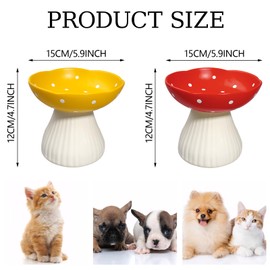 TANEMUDO 2 Pcs Elevated Ceramic Cat Bowls Raised Feeding Cat Food and Water Dishes Whisker Wide Pet Bowls for Flat Faced Kittens (Red Yellow)