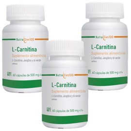 Nutrasien100 L-Carnitina 500 mg | Con Té Verde y Jengibre | Energía y Apoyo Metabólico | Suplemento Termogénico Pre-entreno | 180 Cápsulas