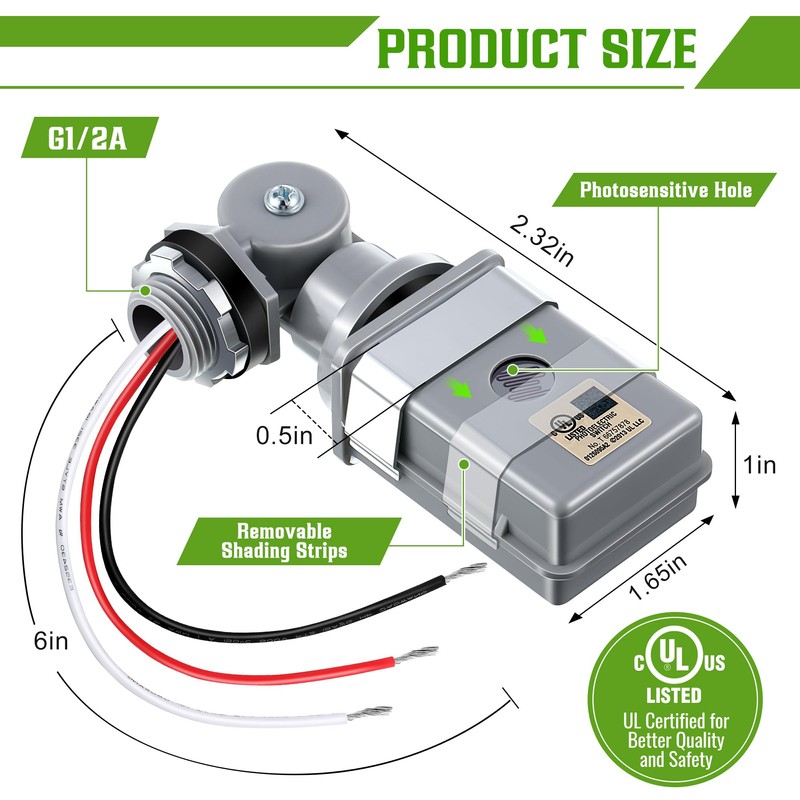 Ceoighe 2 Pack Photocell Sensor for Outdoor Lights, 120VAC 50/60