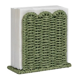 CubesLand Scalloped Edge Napkin Holder for Table Home Rustic Room Decor, Standing Paper Rope Napkin Dispenser for Kitchen Dining Hotel, Cocktail Napkin Holder for Indoor & Outdoor Party, Green
