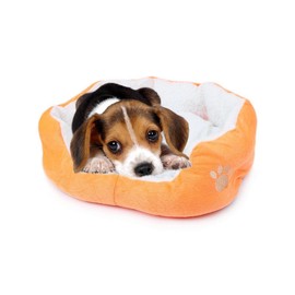 Resulzon Round Dog Cat Beds Mattress Washable Pads Room, Soft Durable Plush Faux Fur Sleeping Pet Fleece Bed Mat for Small Doggy Kitten Puppy, with Anti-Slip Waterproof Bottom, Orange
