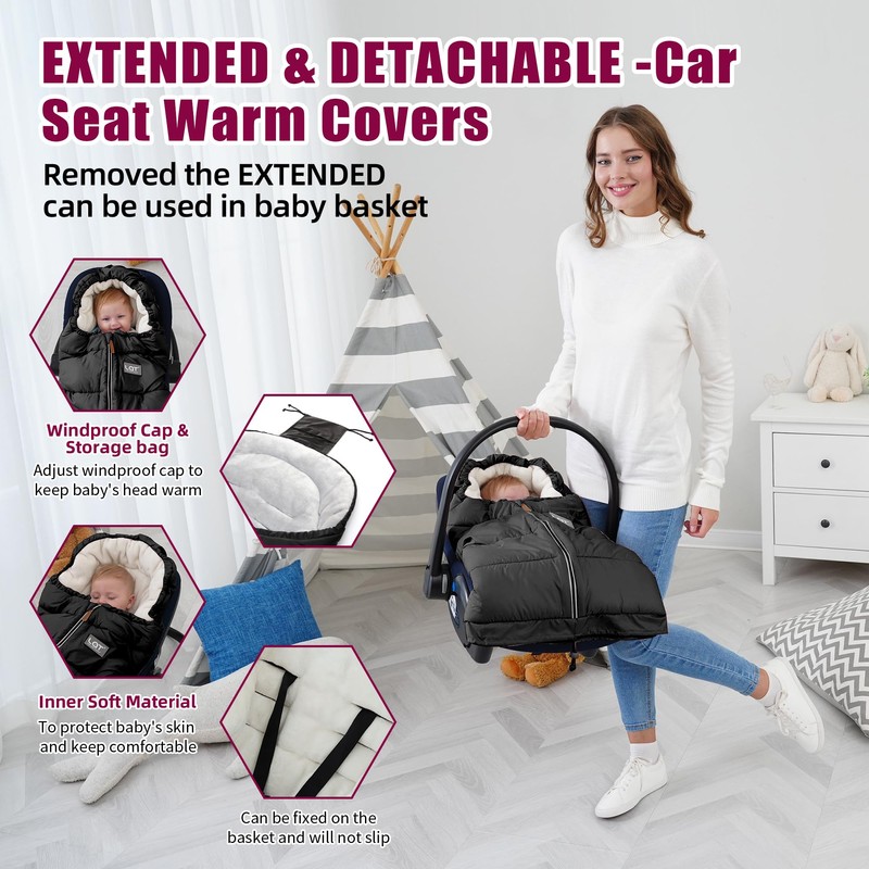 LAT Baby Warm Bunting Bag Universal,Extended and Removable,Stroller Sleeping Bag