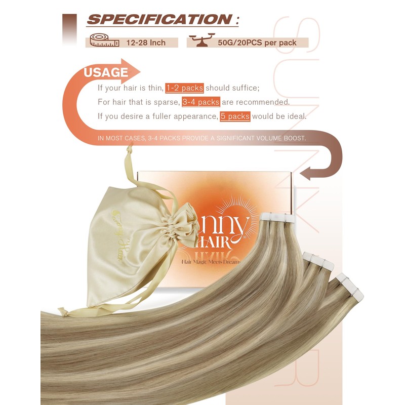 Sunny Hair Tape in Hair Extensions Real Human Hair Invisible