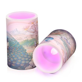 BOENLE Flickering Flameless Candles, Peacock Garden LED Candles with Remote Timer, Set of 2 Battery Operated Candle for Valentine Wedding Birthday
