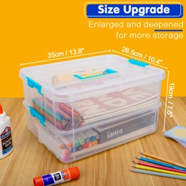 Creahaus 2 Layer Plastic Storage Containers with Lids, Multipurpose Clear Stack & Carry Box, Portable Craft Organizers and Storage Bin for Organizing Art Craft, Sewing, Building Blocks, Nail Supplies