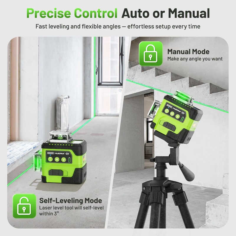 HUEPAR Laser Level 360 Self Leveling with LCD Screen, 3