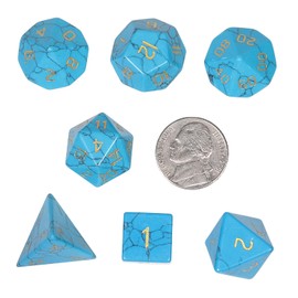 Amogeeli 7pcs Hand-Carved Crystal DND Dice Set, Stone Polyhedral Rolling Dice Kit for RPG MTG COC Table Game, Blue Howlite Turquoise