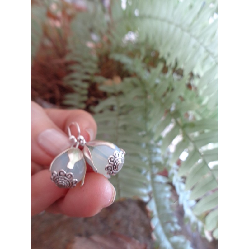 ⊹⊱✿ MONDSTEIN OPAL HELLBLAUE PERLE & VERSILBERTE KNOSPE ✿⊰⊹ einmalige