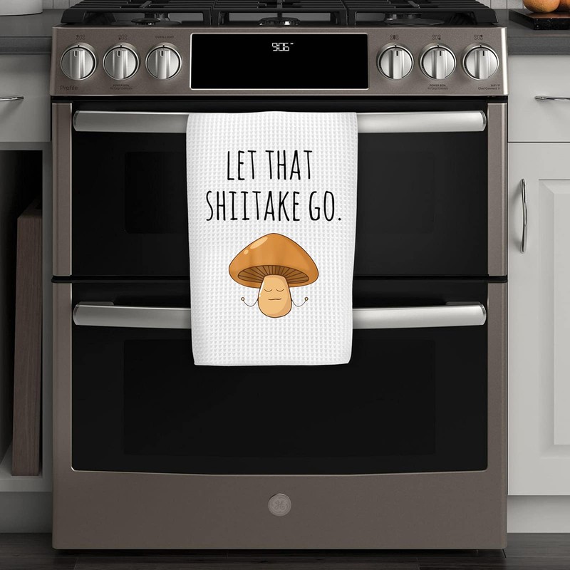 WCGXKO Funny Dish Towel Let That Shiitake Go Mushroom Pun
