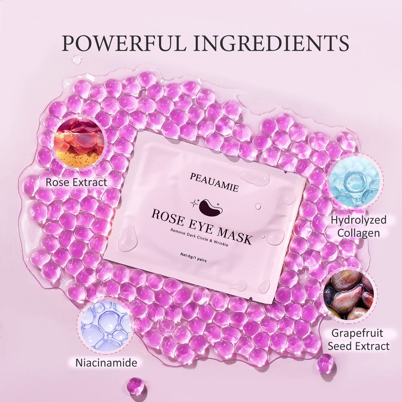 PEAUAMIE Under Eye Patchs Rose Eye Mask for Dark Circles