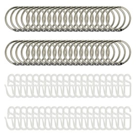 40 Pcs Metal Curtain Rings and Hooks, 32mm Black Curtain Rings with Clips, for Windows, Shower Hanging, Changing Rooms, Hanging Screens (white)