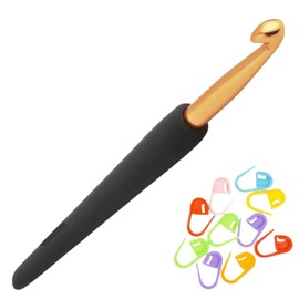 KnitPro Soft-Feel Gold Crochet Hook 6 inch, 8.00mm (15cm, US Size L) Aluminum with 10 Colorful Stitch Markers