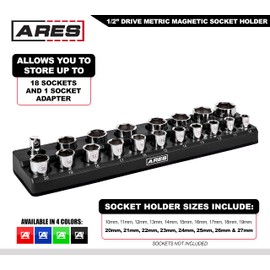 ARES 70237-19-Piece 1/2-Inch Metric Magnetic Socket Organizer - Holds 18 Sockets and 1 Socket Adapter - Keeps Your Tool Box Organized