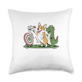 Tyrannosaurus Corgi Dart Game Sports Player Throw Pillow