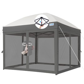Quictent 10’x10’ Pop up Screened Canopy Tent, One Person Easy Set up Gazebo with Mosquito Netting Screen House for Outdoor or Camping - 2 Magnetic Doors Waterproof (Gray)