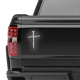 GRITKULTURE Cross of Nails Christian Vinyl Decal Sticker for Cars, Trucks, Laptops, Jesus Christ, Religious, Window Decal Sticker (Reflective Silver)