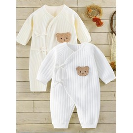 2PCS Newborn Infant's Warm Cotton Bodysuit, Baby Sleepsuits, Baby Grow, Cotton Babygrows for Boys or Girls (UK, Age, 0 Months, White)