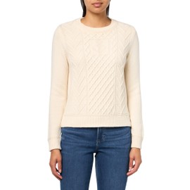 Nautica Women's Long Sleeve Anchor Crew Neck Sweater Pullover, White Swan