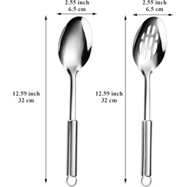 Cooking Spoons Set of 2, Stainless Steel Kitchen Solid Slotted Spoon，Cooking Utensils Set, Mixing, Serving, Stiring Large Spoons, Gifts for Home, Restaurant ﻿