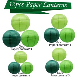 KUNYYI Green Paper Lanterns 12Pcs Hanging Lanterns for Birthday Party, Wedding, Home Decor, Baby Shower Festive Decoration