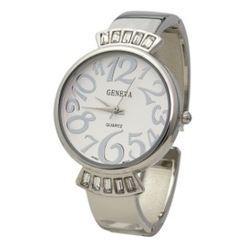 Blekon Collections Women's 36mm Case Crazy Numbers Cuff Bangle Watch (Silver)