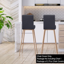 PiccoCasa Dining Chair Covers Set of 2, Stretch & Removable Bar Stool Covers for Pub Counter - Height Side Chair Covers with Square Lattice, Washable Chair Slipcovers Slategray