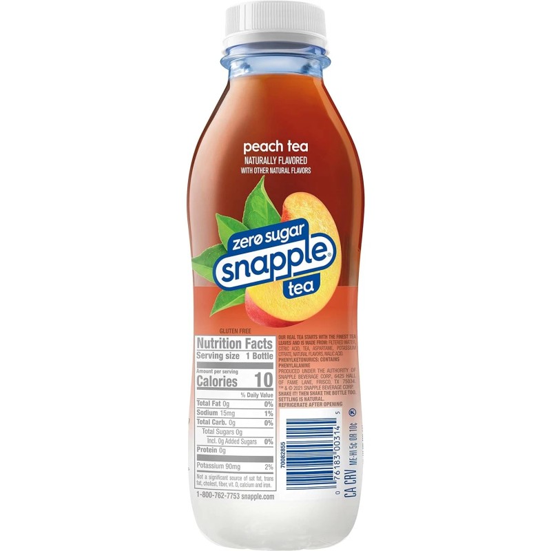 Snapple Zero Sugar Peach Tea, 16 fl oz Recycled Plastic