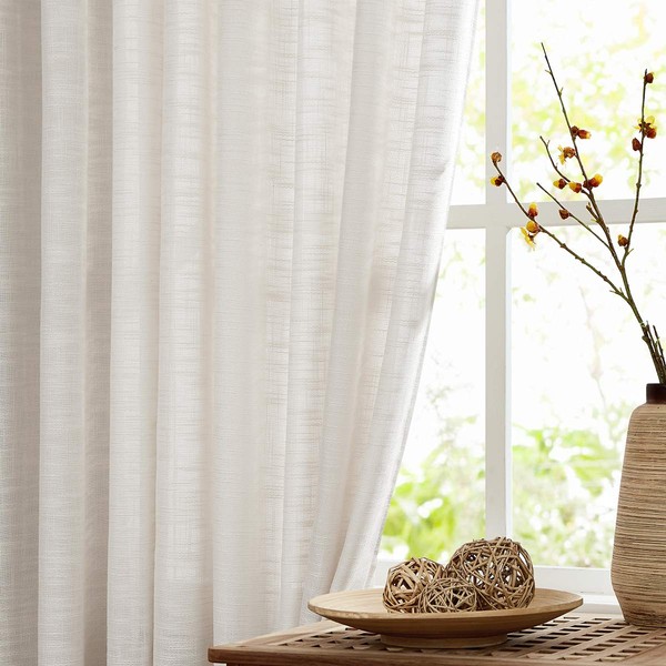 FMFUNCTEX Sheer Linen Curtains for Living Room Natural 108-inches Extra Long Rich Linen Textured Window Drapes for Bedroom Windows 52”w 2 Panels Grommet Top