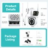 3k 6MP Security Camera Outdoor Dual Lens, 2.4Ghz WiFi 360°PTZ