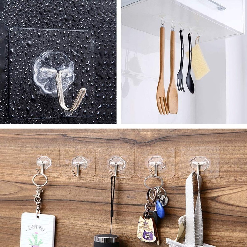 YIKUER Transparent Adhesive Hooks 30 lb(Max), Waterproof and Oilproof Reusable