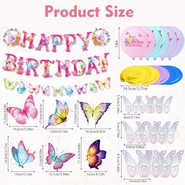 Pack of 31 Butterfly Decoration Birthday, con Fhappy Birthday Garland Butterfly, Hanging Swirls, Butterfly Decoration 3D, Party Decoration Birthday for Home Decoration Classroom Wedding