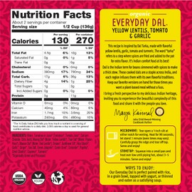 Maya Kaimal Foods Organic Indian Everyday Dal (Pack of 6) – Fully Cooked Ready to Eat Meals w/Yellow Lentils, Tomato & Garlic – Vegan, Kosher & Non-GMO Microwavable Indian Food