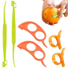 WOLMIK Pack of 6 Plastic Orange Peelers, Lemon Peeler, Pomelo Peeler, Fruit Peeler, 3 Different Shapes, Mouse and Long Handle, for Easy and Convenient Peeling (Green and Orange)