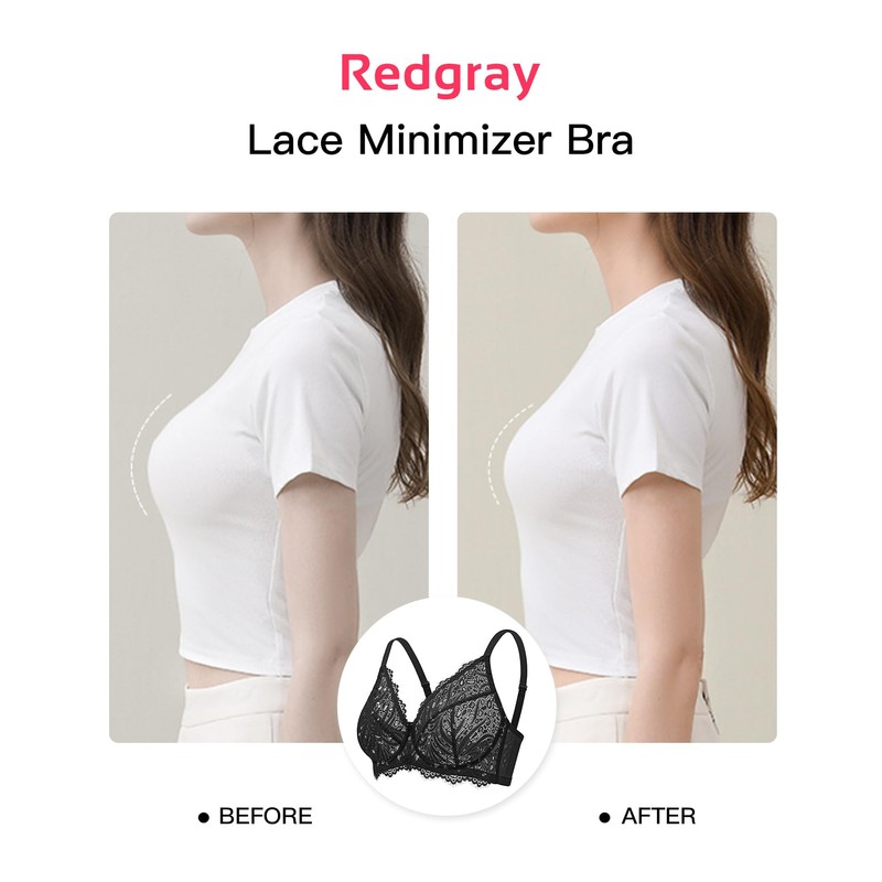 Redgray Minimizer Bras for Women Full Coverage Embroidered Lace Unlined
