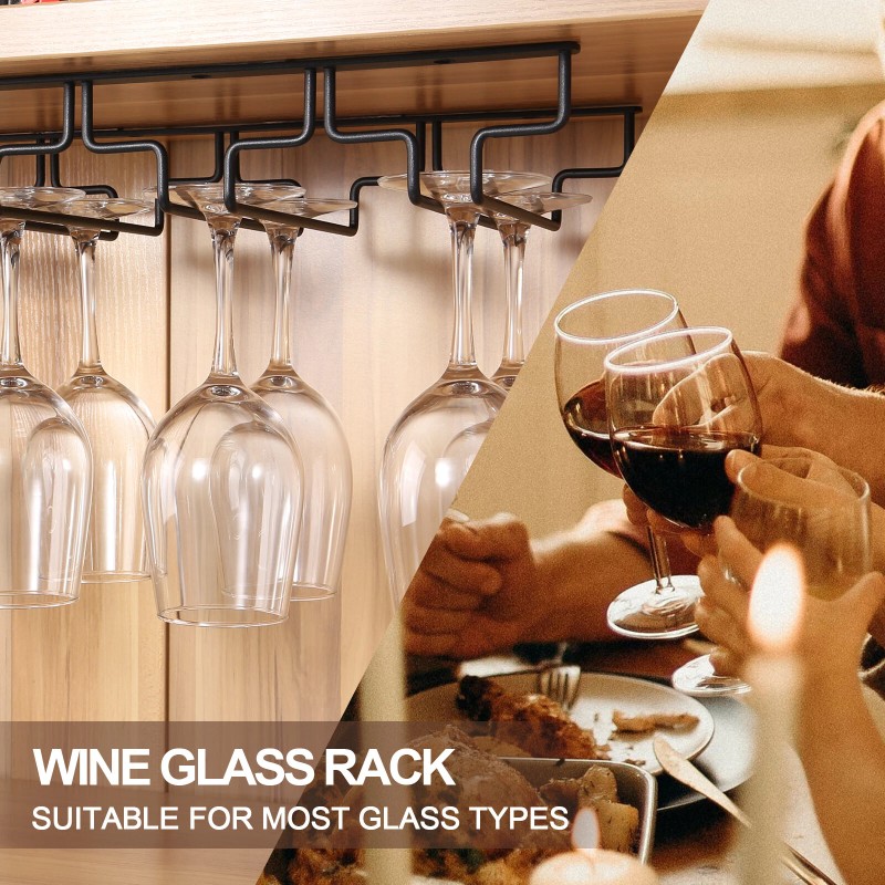Uten 4 Rows Wine Glass Racks Under Cabinet Wall Mounted