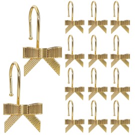 CTOHN 12-Piece Gold Bow Shower Curtain Hooks, Cute Metal Bows Decorative Shower Hangers Rings for Bathroom Decor