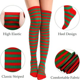 ANZEE DISCOVER THE NEW YOU Ladies Girls Over The Knee Stripe Socks Assorted Colours Women Stretchy Thigh High OTK Sock (ONE SIZE, Red/Green)