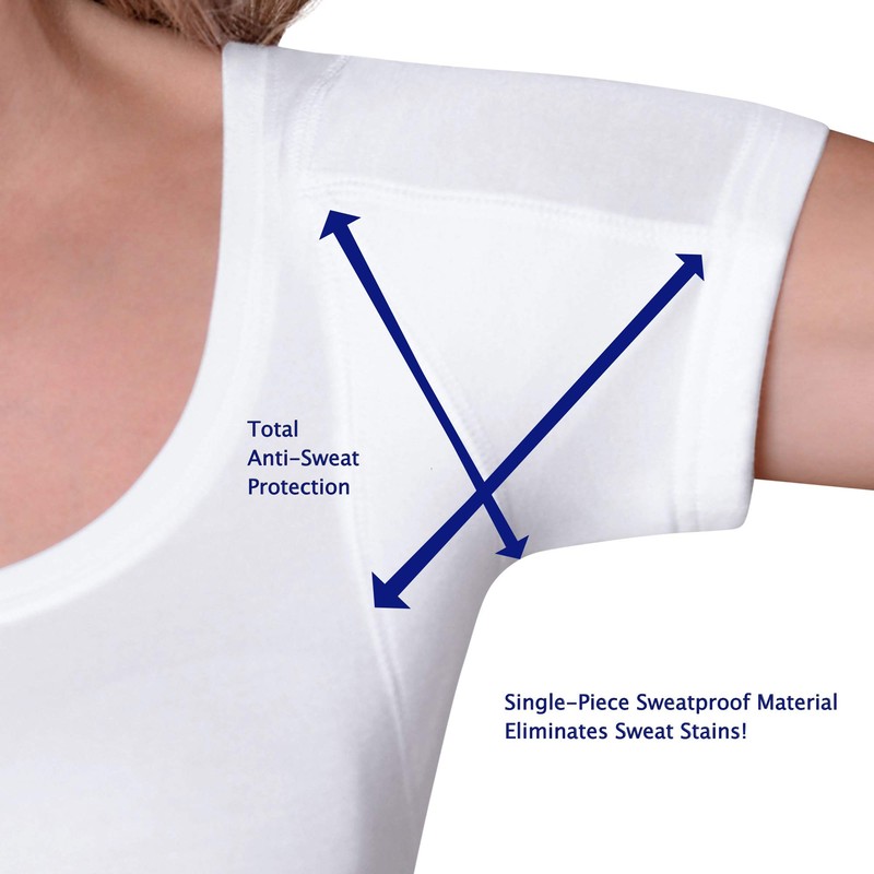 Sweatproof Undershirt for Women, Scoop Neck, White, Sweat Pads (Extra