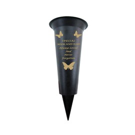 Memorial Grave Vases Ornaments Plastic Flower Holders - Butterfly Spike Grave Flower Vase Holders with Funeral Verses for Your Loved Ones - Black (Mum & DaD)