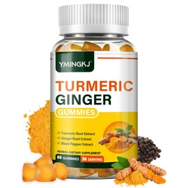 YMINGKJ YMINGKJ Turmeric and Ginger Gummies for Adults & Kids with Black Pepper Extract - 500 mg of Turmeric Curcumin Supplement for Skin - Natural Flavor, Non-GMO | 60 Count