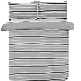 Sleepdown Duvet Cover Set - Grey - Geometric Banded Stripe - Reversible Quilt Cover Easy Care Bed Linen Soft Cosy Bedding Sets with Pillowcases - Double (200 cm x 200 cm)
