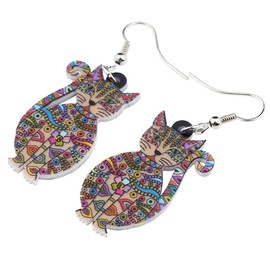 Acrylic Drop Dangle Cat Earrings Pets Novelty Funny Gift For Women By The Bonsny (Multicolor)