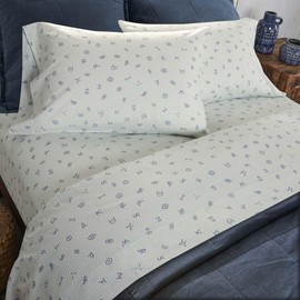 Rods - Cattle Brands (Sheet Set) - Ticking Stripe - Chambray Blue - 4 Piece Queen Sheet Set - Top Sheet (92x102) - Fitted Sheet (60x80x15) - 2 Standard Pillow Cases (20x30) – Cotton