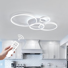 O'NEELDY Modern Light Fixtures Ceiling Flush Mount Modern Led Ceiling Lights 5-Light Dimmable Led Chandelier White Lamp with Remote for Bedroom Living Room Kitchen Dining Room, 100W