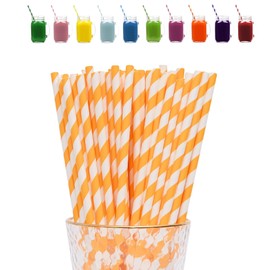 Orange Stripes Drinking Straws-100Pack Biodegradable Straws Assorted, Stripes Paper Straws for Kids, Xmas Party Decor