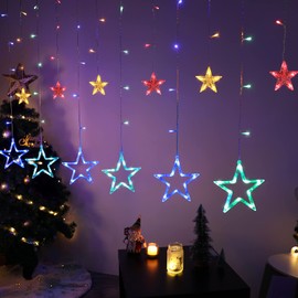BLOOMWIN Christmas Window Lights 2m x 1m 12 Stars Curtain Fairy Light Xmas Decoration for Indoor Party Bedroom (Colorful)