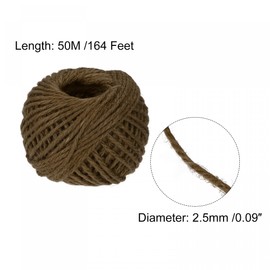 sourcing map 164 Feet 2.5mm Garden Twine, Jute Rope String for Crafts, Gift Wrapping, Packing, Gardening and Wedding Decor, Brown